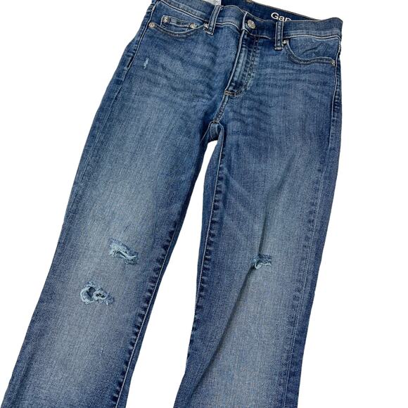GAP Resolution Slim Straight Jeans Distressed Raw Hem Denim Stretch Womens 25R - Picture 3 of 8